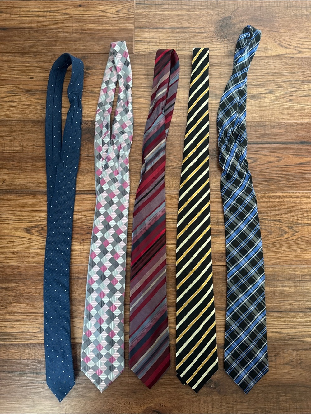 Men's Assorted Pattern Necktie Set (5) - Blue, Gray, Red, Black, Navy